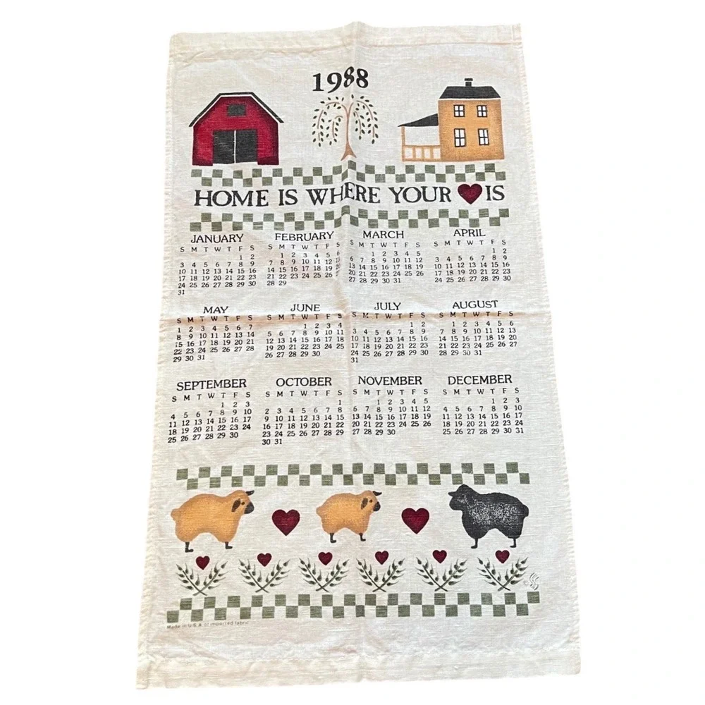 Vintage country home is where your heart is sheep barn‎ Tea Dish Towel Calendar